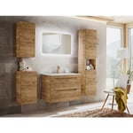 Meuble sous lavabo de salle de bain - Chêne artisanal doré - L80-H59-P46 - arriba + Plan de vasque en bois chêne gold craft L-81-P46-H2,5 - Chêne