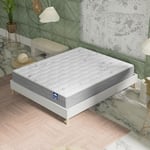 Ensemble Matelas + sommier (120 x 190cm)- Matelas Galice Ressorts ensachés & mémoire de Forme d’épaisseur 25cm + Sommier Bois Stable & Robuste revêtement Tissu Blanc