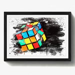 Arty Pie Framed Print Black A2 (24.5x18 Inch) Rubik Cube V3, Wood, Multi-Colour, 60 x 42 x 2 cm