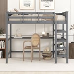 Lit enfant mezzanine 140 x 200 cm avec rangements. cadre de lit et bureau sous lit. Gris