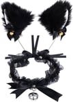 Black Cat Ear Pannband, Cat Ears Pannband + Choker med Bell, Cat Pannband Kostym Hårtillbehör för