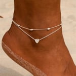 2 st "" Fotsmycken Anklet Anklet Anklet Chain - Hjärta SILVER