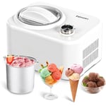 EUHOMY Ice Cream Maker Machine with Compressor, 3 Modes Gelato Sorbet Frozen Yoghurt Machine, Easy to Operate, Easy to Clean, Detachable Mixing Paddle, Bowl, Clear Lid, 100W, White