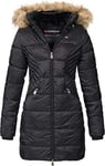 Geographical Norway Abeille Lady Distribrands - Parka Chaude Femme - Manteau Epais Capuche Fausse Fourrure - Blouson Coupe Vent Hiver - Doudoune Long Doublure (Noir, L)