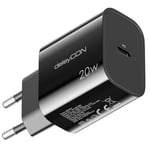 deleyCON Chargeur USB C (Chargeur Rapide) Adaptateur Secteur USB-C pour iPhone 16, 15, Pro, Pro Max, iPad, AirPods 4, Airpods Max, Watch, Galaxy S24/S23, Pixel, Téléphone Portable, PD 3.0 - Noir