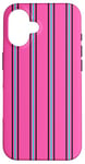 Coque pour iPhone 16 Rose Bleu Noir Rayé Girly Esthétique Preppy Stripe