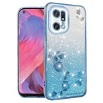 Kainevy pour Coque Oppo Find X5 Pro Transparent Paillettes Fleurs Motif pour Femme Fille Brillante Antichoc Etui Oppo Find X5 Pro Coque Silicone Souple Ultra Fine Jolie Luxe Case (Bleu)