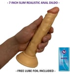 Slim ANAL Dildo Sex Toy 7 Inch REALISTIC FLEXIBLE Suction Cup PEGGING PROSTATE