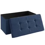 SONGMICS Banc de Rangement, Pouf Pliable, 38 x 76 x 38 cm, Bout de Lit, Repose-Pieds, Coffre de Rangement, Charge jusqu'à 300 kg, pour Salon, Chambre, Entrée, Bleu Foncé LSF47IN