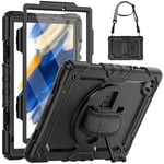 SEYMCY Case for Samsung Galaxy Tab A8 Case 10.5 inch Full Body Proof Case with Rotating Hand Strap/Screen Protector/Built-in Stand, Sturdy Shockproof Cover for Samsung A8 Tablet 2021/2022, Black