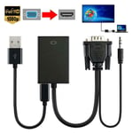 1080p Vga Male To Hdmi Female Converter Adapter + Usb Audio/video Cable Pc Hd Tv