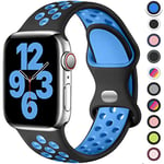 Upeak Sport Bracelet Compatible avec Bracelet Apple Watch 44mm 45mm 46mm 42mm 49mm, Sangle à Boucle Double Trou en Silicone Respirant, pour iWatch Series 10 9 8 7 6 5 4 3 2 1 SE Ultra, L, Noir/Bleu