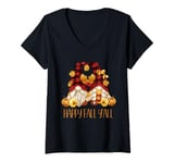 Womens Autumn Gnomes Couple With Pumpkins For Women Happy Fall Yall V-Neck T-Shirt