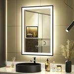 Miroir de salle de bain à led, miroir de courtoisie mural, grand miroir moderne sans cadre, anti-buée, étanche IP44, vertical et horizontal (70 x 50