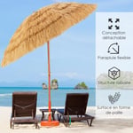 COSTWAY Parasol de Plage Inclinable Hawaii Ø200xH206 cm Toit Chaume en PP Fixation pour Sable 2 Parties Démontables pour Jardin Cour