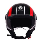 Sparco Riders SP601 Casque Moto Demi-Jet, Casque Scooter Homologué ECE 22.06, Casque Demi-Jet avec Visière Anti-Rayures et Déclenchement Micrométrique, Noir/Rouge, S