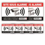 Autocollant Alarme Maison Video Surveillance - Système relié Police - x6 : 150x100mm (x2) + 75x50mm (x4) - PRBN