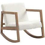 HOMCOM Fauteuil à Bascule Fauteuil Allaitement Rocking Chair en Tissu Effet Laine bouclée avec Pieds en Bois Massif d'hévéa, Chaise à Bascule pour Chambre, Salon - 60 x 81 x 71 cm Blanc crème