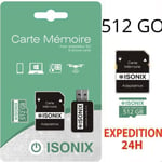 Carte Micro-Sd 512 Go Classe 10 4k Sdxc Smartphone Tablette Caméra Sport 100% Reél Class 10 + Lecture Carte