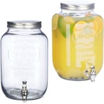 Relaxdays - Distributeur de boisson 8 l, lot de 2, limonade, carafe verre robinet, retro vintage, fontaine, transparent