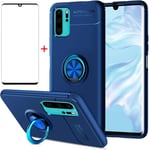 Verre Trempé Etui Protection Coque Huawei P30 Pro Coque Case Verres Trempé, Compatible Avec Huawei P30 Pro Verre Trempe Housses Silicone Antichoc Support Magnétique De Voiture , Bleu