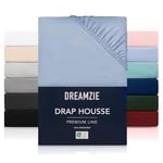 Dreamzie Drap Housse 160x200 cmpour Matelas Épais jusqu'à 33 cm - 100% Polyester Microfibre - Bleu Certifié sans Produits Chimiques (Oeko TEX), Drap Housse avec Élastique Complet