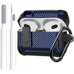 Airpods 3rd Generation Case Cover Men Lock with Cleaning Kit, OTOPO Protective Cover with Cleaning Pen Compatible with Apple Airpod 3rd Gen Case, Shockproof Rugged Shell for iPod 3 Case Black/Blue