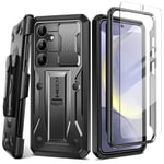 TONGATE Coque pour Samsung Galaxy S24 avec Béquille, [Couvercle d'Appareil Photo Coulissant Intégré et Clip Ceinture] Coque Intégrale de Qualité Militaire pour Galaxy S24 avec Protecteur d'écran, Noir