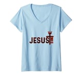 Womens Jesus is my King - Bible True Story - Jesus Happy V-Neck T-Shirt