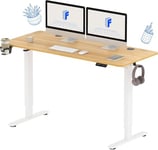 FlexiSpot Bureau Assis Debout Basic, Une Pièce Plateau 110x60cm, Bureau Électrique Réglable en Hauteur, Bureau avec Porte-gobelets et Crochets, Panneau à Fonctions Mémoires, Cadre Blanc+plateau Érable