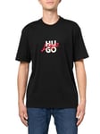 HUGO Men's Script Stack Logo Short Sleeve Tshirt, Black Jade, Medium