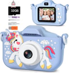 Appareil Photo Enfant, 2.0 Pouces Licorne Appareils Photos Numériques pour Enfants, HD 1080P Caméra Selfie Jouet avec 32G SD Carte, Licorne Mini Caméra Enfant pour Filles Garçons de 3-12 Ans