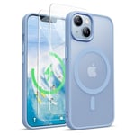 ORETECH Coque Magnétique pour iPhone 13/14, Translucide Mat Arrière Coque pour iPhone 14 avec 2 Verre Trempé Protection écran,Coque Antichoc pour iPhone 14/13 Compatible Mag-Safe 6.1" Bleu Sierra