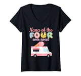 Womens Nana of the FOUR ever Sweet ice-cream Truck 4th Birthday V-Neck T-Shirt