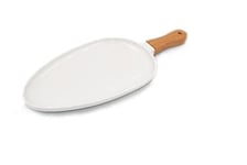 Pelle Plateau en Porcelaine avec poignée en Bois Blanc Ovale 26 cm