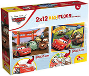 LISCIANI - PUZZLE DISNEY 2 en 1 - Cars - Maxifloor 50 x 35 Cm - 2 x 12 pièces - Double Face avec Verso à Colorier - Pour Enfants dès 3 ans - Feutres Inclus pour Coloriage- Fabriqué En Italie