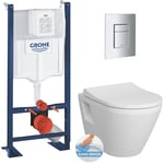 Grohe Pack WC Bâti Autoportant Rapid SL + WC sans bride Integra + Abattant softclose + Plaque chrome (ProjectIntegraRimless2.0-5)