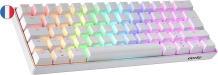 GK61 60% Hot Swappable Clavier de Jeu Mécanique 62 Touches Multicolores Rétroéclairées RGB LED pour Gaming PC/Mac ISO FR AZERTY Clavier Français (Blanc, Mechanical Speed Yellow)