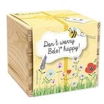 Feel Green - WE CREATE NATURE ecobox, prairie d'abeilles Don't worry. Be(e) happy, graines bio, plantes dans la boîte en bois 11 x 11 x 10 cm, fabriqué en Autriche, idée cadeau durable, Grow Your