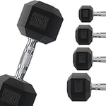 Professional Rubber Hex Dumbbell 1 to 50 kg | Weight Lifting Gyms or Home Gym | Ergonomic Non-Slip Grip | Sold Individually (20kg)