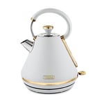 Tower T10044WHT Cavaletto Pyramid Kettle with Fast Boil, Detachable Filter, 1,7L, 3000W, Optic White and Champagne Gold