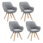 MEUBLE COSY Lot de 4 Chaise Salle à Manger Scandinave Fauteuil Coiffeuse Siège Pivotant avec Accoudoirs pour Chambre Salon Cuisine Bureau, Rembourré en Tissu Pieds en Bois Massif, Gris, 60x58x83cm