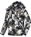 geeksport Homme veste de ski imperméable de montagne Manteau d'hiver extérieur en polaire coupe-vent avec capuche (Camouflage Céladon L)