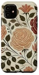 Coque pour iPhone 11 Rose florale botanique, style bohème minimaliste, roses d'amour