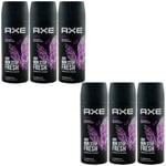 Axe Deodorant Spray Excite 6 X 150ml for Man 48H Fresh 0% Aluminum Salts