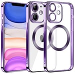 S. Dawezo Coque Magnétique pour iPhone 11, Compatible avec MagSafe, Protection Militaire, Résistante aux Rayures, Résistante aux Chocs, Coque Mince et Transparente pour iPhone 11, Violet