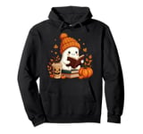 Cute Ghost Reading Book Lovers Halloween Ghost Coffee Cozy Pullover Hoodie