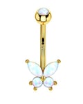 OUFER Body Piercing Belly Button Bars 14K Belly Bars 14G Solid Gold Navel Bars Opal Butterfly Belly Navel Piercing Jewellery