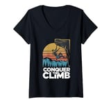 Womens Conquer The Climb for a Climber and Rock Climber V-Neck T-Shirt