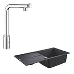 Grohe Minta SmartControl 31613000 Sink Mixer Tap with SmartControl Function and Pull-Out Spout Chrome + Grohe K400 31641AP0 Composite Sink with Draining Board Granite Black